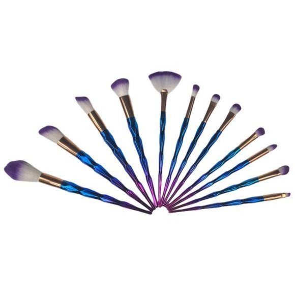 12 pc Rainbow Mermaid Diamond Point Make Up Brush Set - Picture 3 of 10